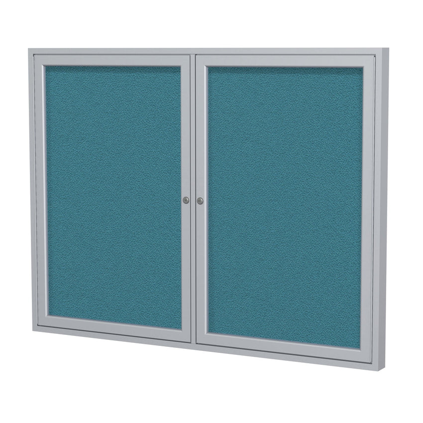 Ghent 2 Door Enclosed Fabric Bulletin Board, Satin Aluminum Frame, 3'H x 4'W (GHE - PA23648F - XX) - SchoolOutlet