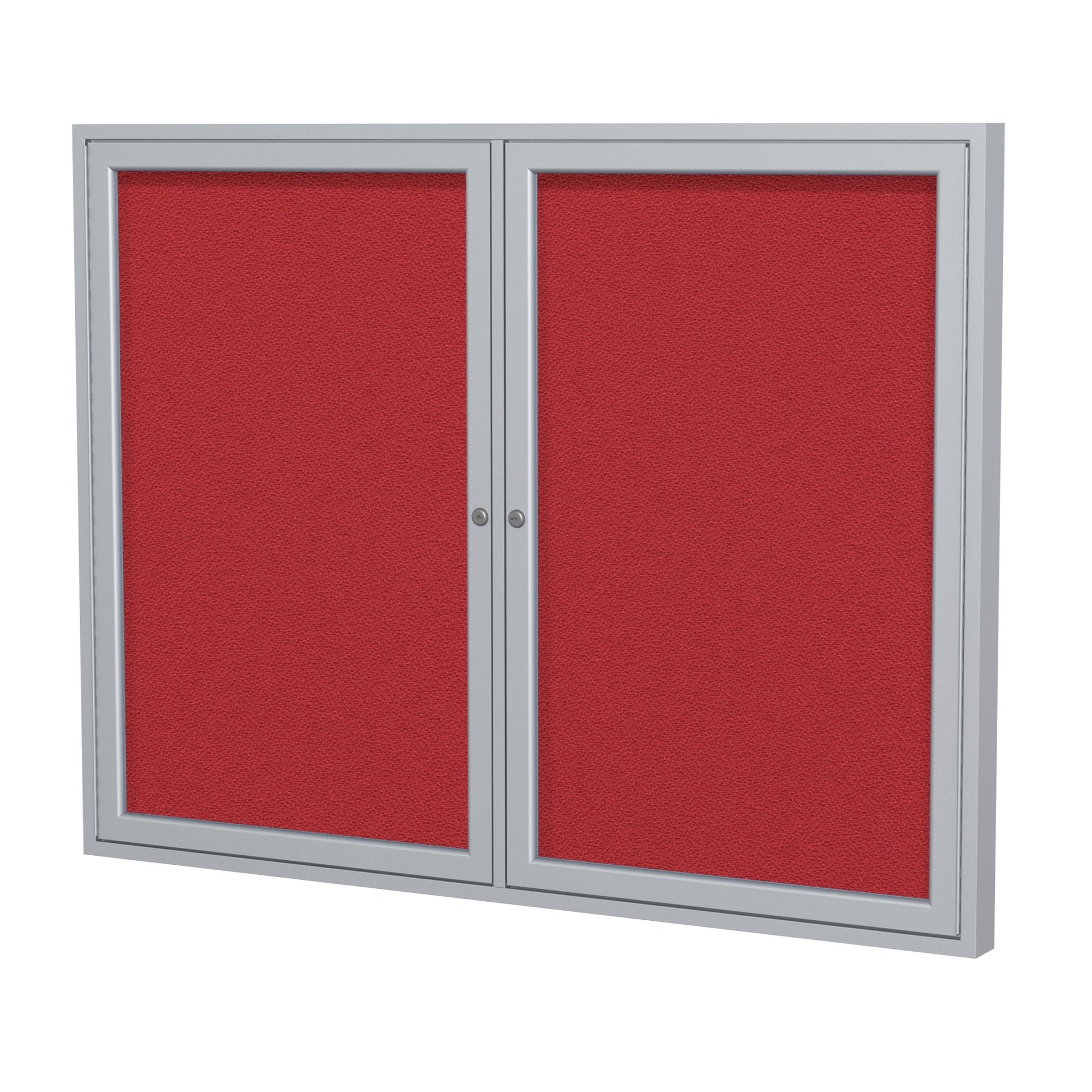 Ghent 2 Door Enclosed Fabric Bulletin Board, Satin Aluminum Frame, 3'H x 4'W (GHE - PA23648F - XX) - SchoolOutlet