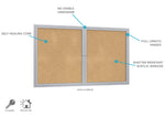 Ghent 2 Door Enclosed Natural Cork Bulletin Board, Satin Aluminum Frame, 3'H x 4'W (GHE - PA23648K) - SchoolOutlet