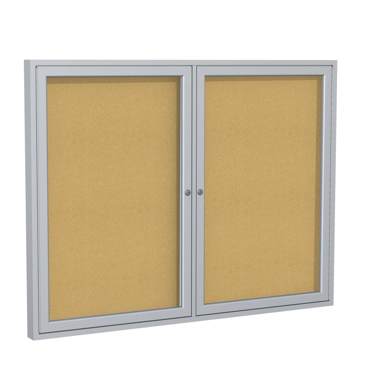 Ghent 2 Door Enclosed Natural Cork Bulletin Board, Satin Aluminum Frame, 3'H x 4'W (GHE - PA23648K) - SchoolOutlet