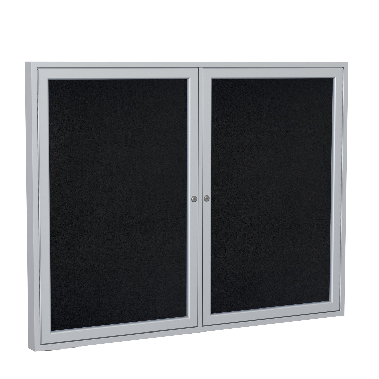 Ghent 2 Door Enclosed Recycled Rubber Bulletin Board, Satin Aluminum Frame, 3'H x 4'W (GHE - PA23648TR - XX) - SchoolOutlet