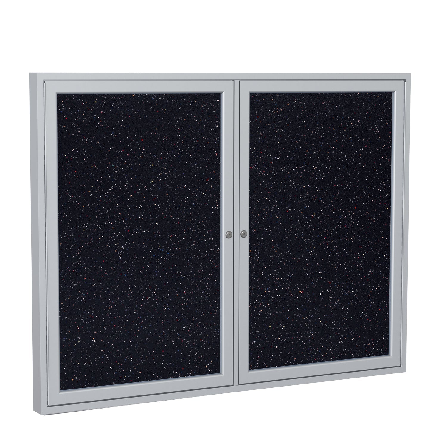 Ghent 2 Door Enclosed Recycled Rubber Bulletin Board, Satin Aluminum Frame, 3'H x 4'W (GHE - PA23648TR - XX) - SchoolOutlet