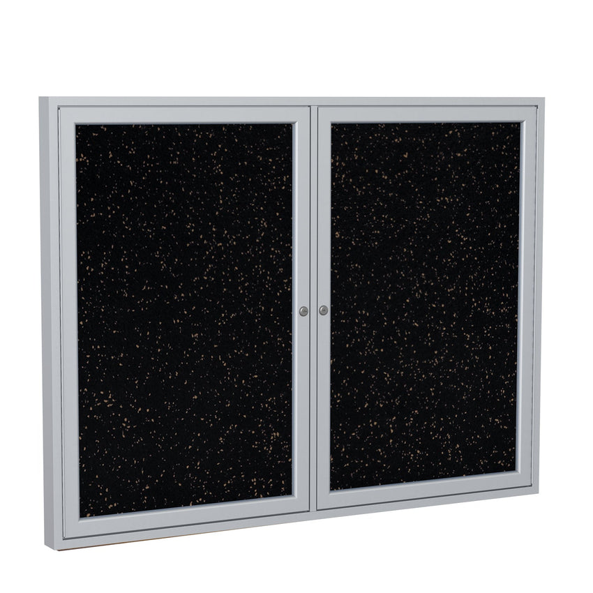 Ghent 2 Door Enclosed Recycled Rubber Bulletin Board, Satin Aluminum Frame, 3'H x 4'W (GHE - PA23648TR - XX) - SchoolOutlet