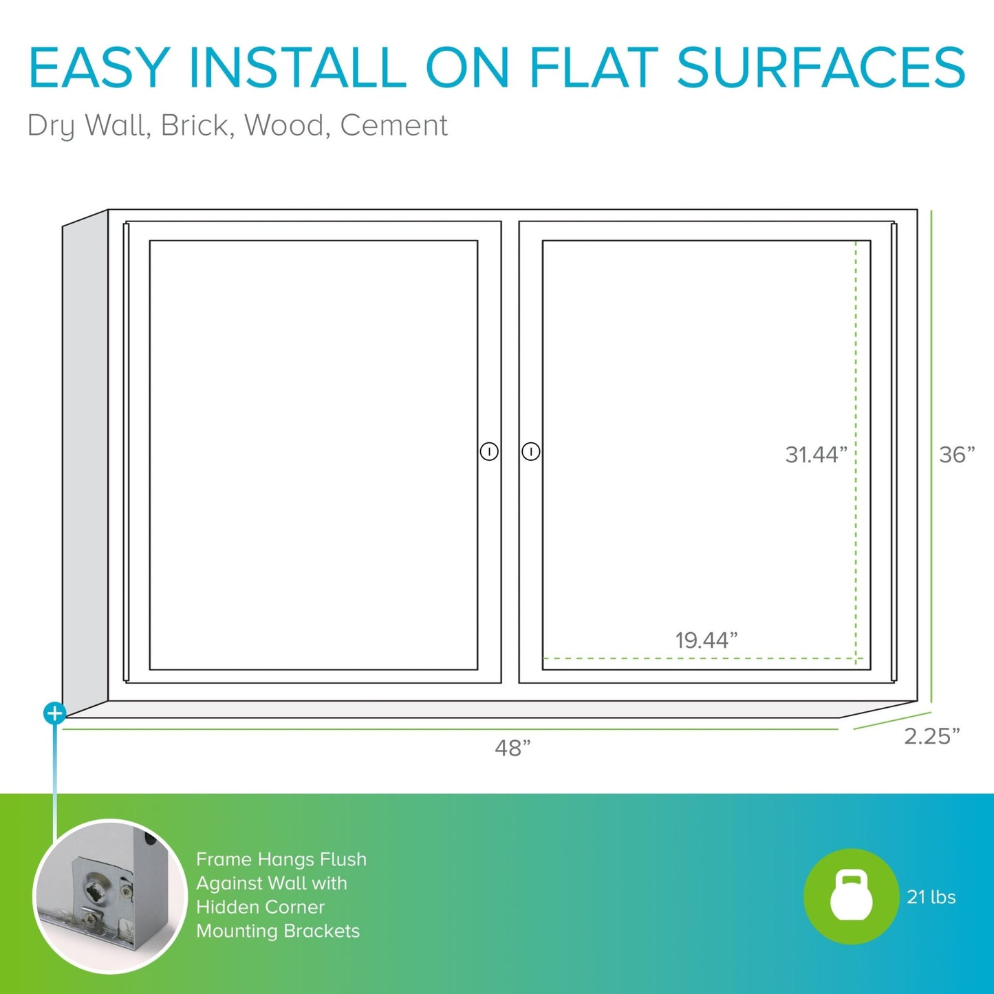 Ghent Indoor/Outdoor Enclosed Vinyl Bulletin Board, Satin Aluminum Frame, 3'H x 4'W, 2 Door (GHE - PA23648VX - XXX) - SchoolOutlet