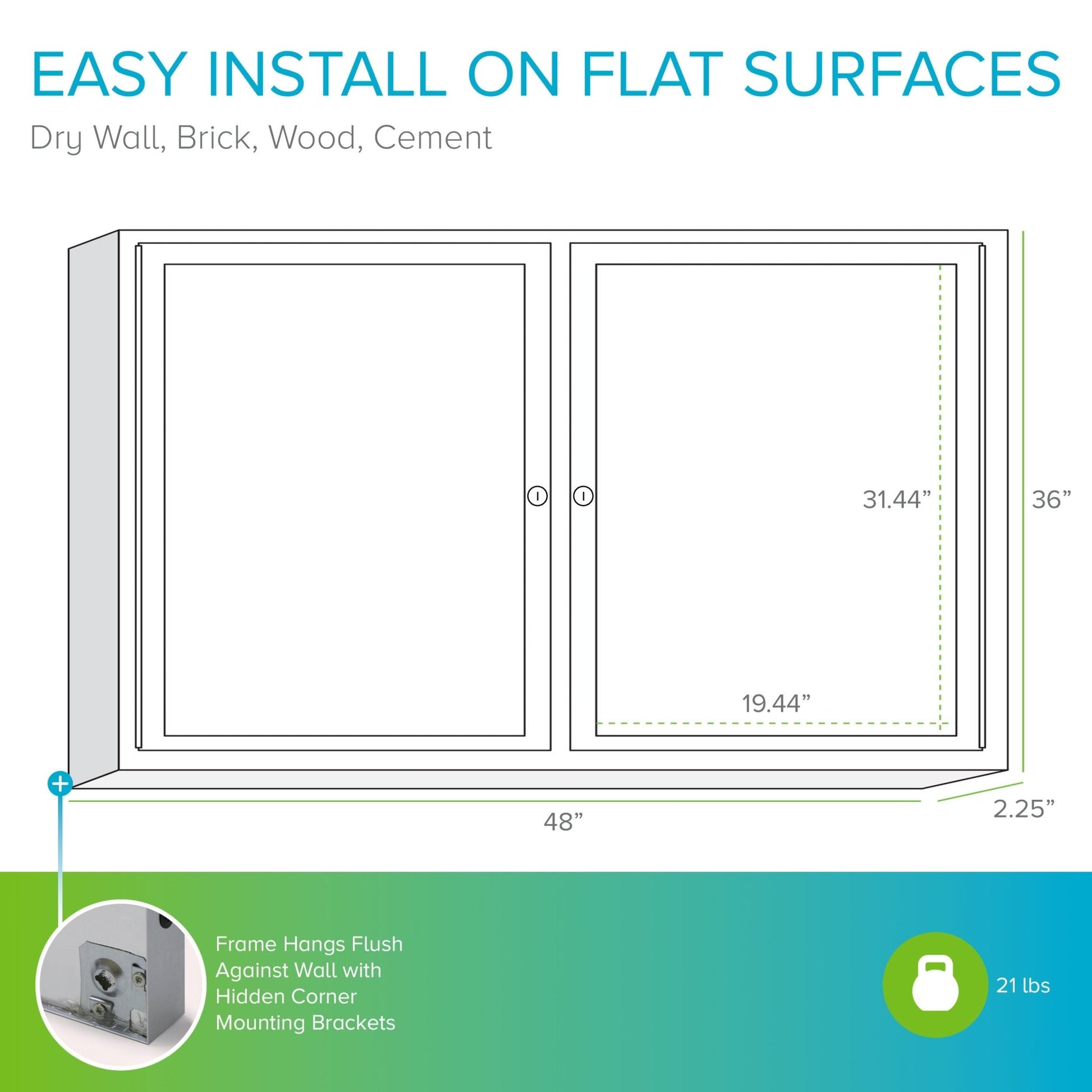 Ghent Indoor/Outdoor Enclosed Vinyl Bulletin Board, Satin Aluminum Frame, 3'H x 4'W, 2 Door (GHE - PA23648VX - XXX) - SchoolOutlet