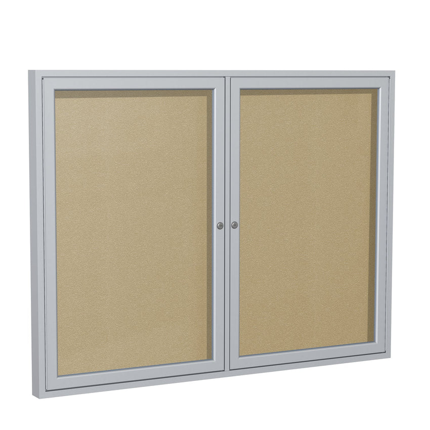 Ghent Indoor/Outdoor Enclosed Vinyl Bulletin Board, Satin Aluminum Frame, 3'H x 4'W, 2 Door (GHE - PA23648VX - XXX) - SchoolOutlet