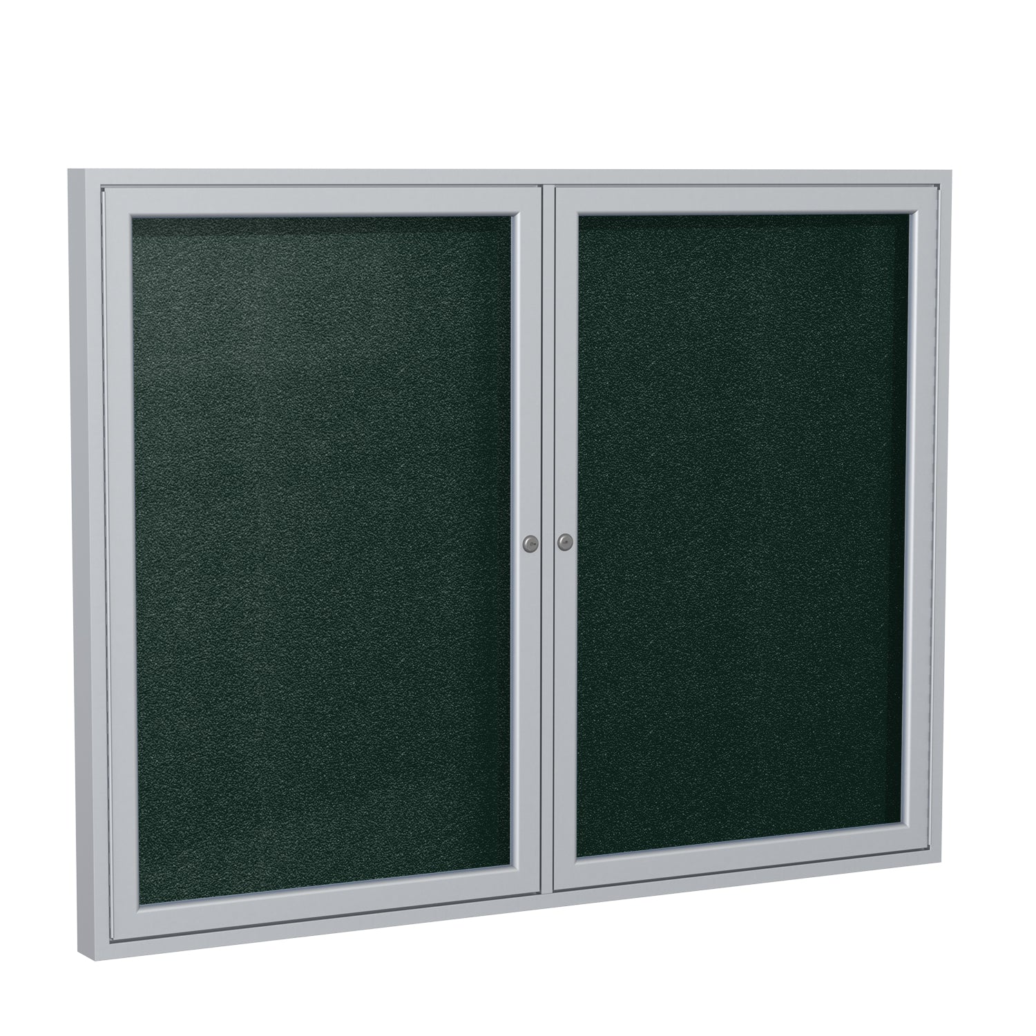 Ghent Indoor/Outdoor Enclosed Vinyl Bulletin Board, Satin Aluminum Frame, 3'H x 4'W, 2 Door (GHE - PA23648VX - XXX) - SchoolOutlet