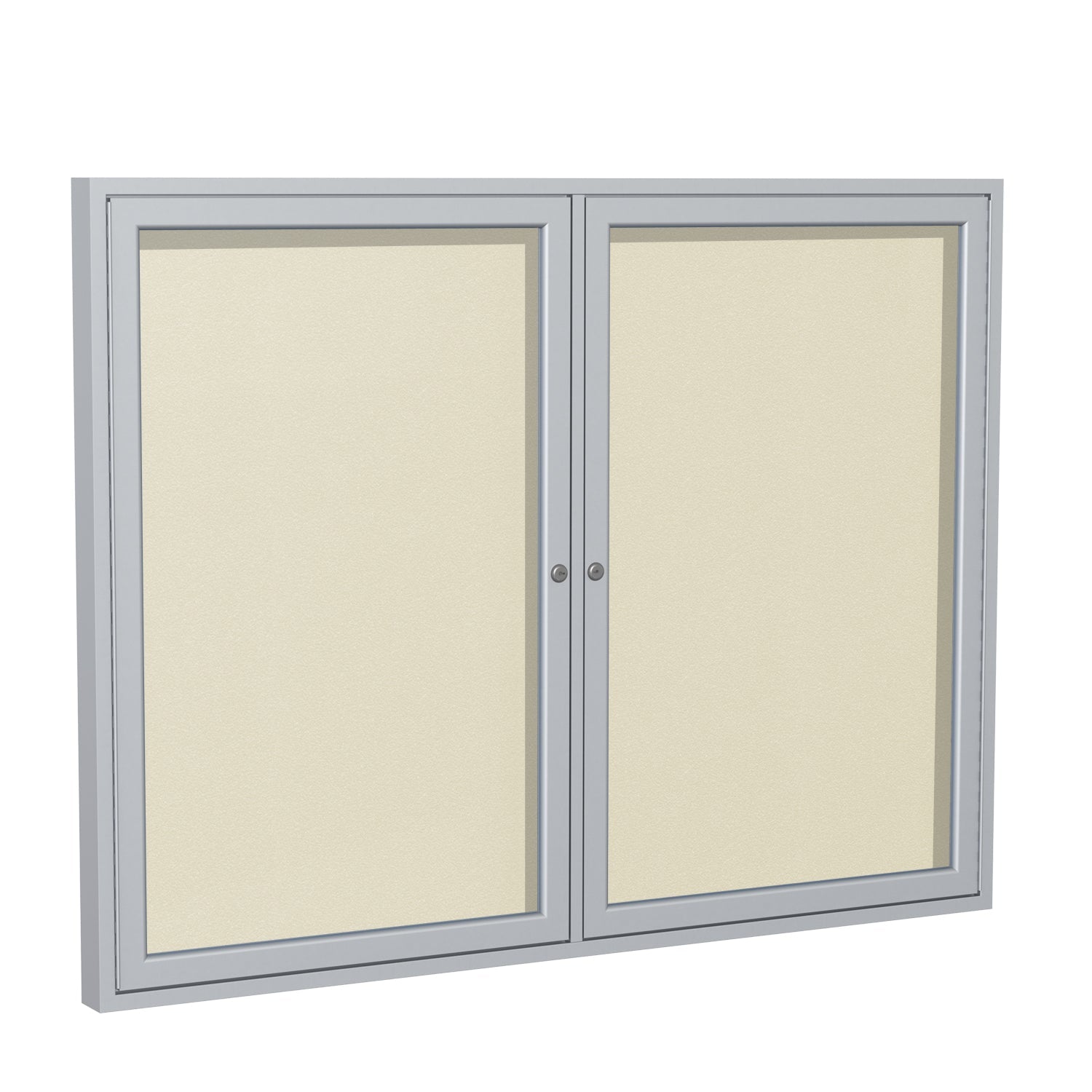 Ghent Indoor/Outdoor Enclosed Vinyl Bulletin Board, Satin Aluminum Frame, 3'H x 4'W, 2 Door (GHE - PA23648VX - XXX) - SchoolOutlet