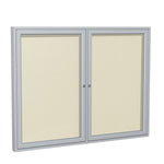 Ghent Indoor/Outdoor Enclosed Vinyl Bulletin Board, Satin Aluminum Frame, 3'H x 4'W, 2 Door (GHE - PA23648VX - XXX) - SchoolOutlet
