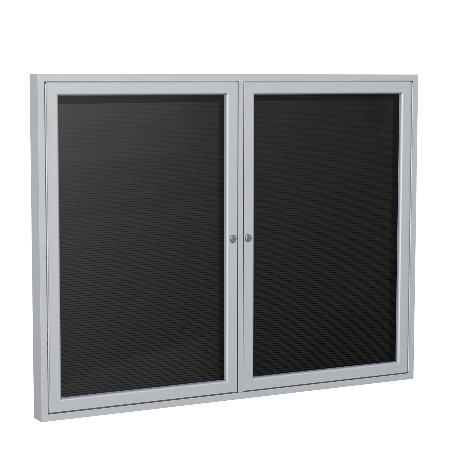 Ghent Indoor/Outdoor Enclosed Vinyl Letter Board, Satin Aluminum Frame, 3'H x 5'W, 2 Door, Black (GHE - PA23660BX - BK) - SchoolOutlet