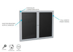 Ghent Indoor/Outdoor Enclosed Vinyl Letter Board, Satin Aluminum Frame, 4'H x 5'W, 2 Door, Black (GHE - PA24860BX - BK) - SchoolOutlet