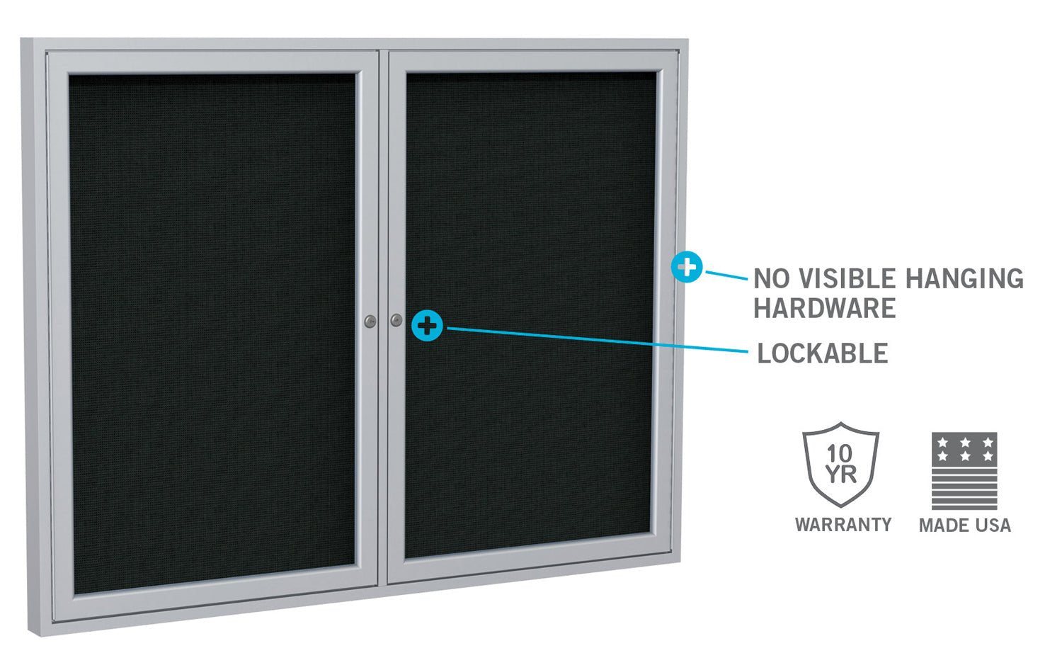 Ghent Indoor/Outdoor Enclosed Vinyl Letter Board, Satin Aluminum Frame, 4'H x 5'W, 2 Door, Black (GHE - PA24860BX - BK) - SchoolOutlet