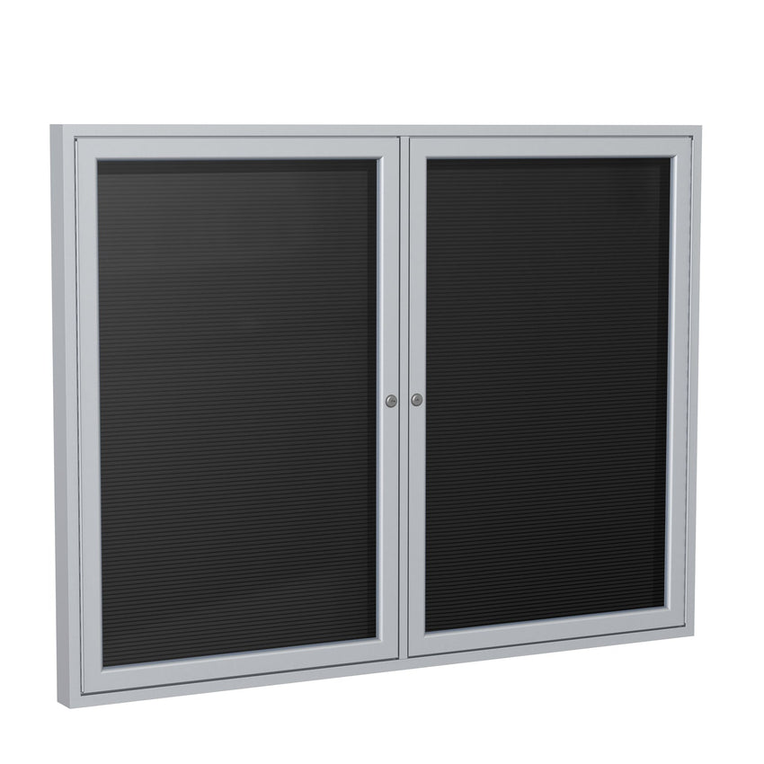 Ghent Indoor/Outdoor Enclosed Vinyl Letter Board, Satin Aluminum Frame, 4'H x 5'W, 2 Door, Black (GHE - PA24860BX - BK) - SchoolOutlet