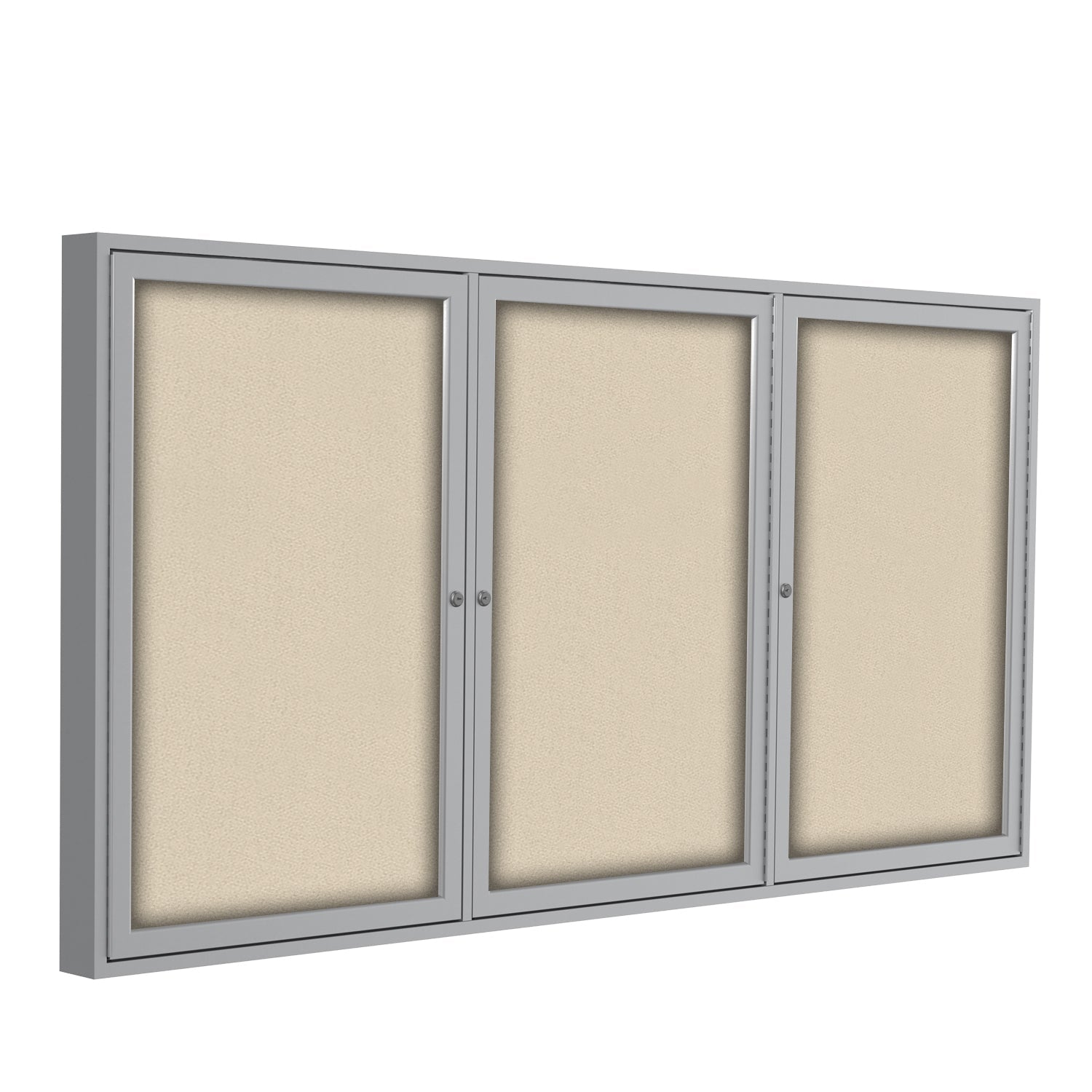 Ghent 3 Door Enclosed Fabric Bulletin Board, Satin Aluminum Frame, 3'H x 6'W (GHE - PA33672F - XX) - SchoolOutlet