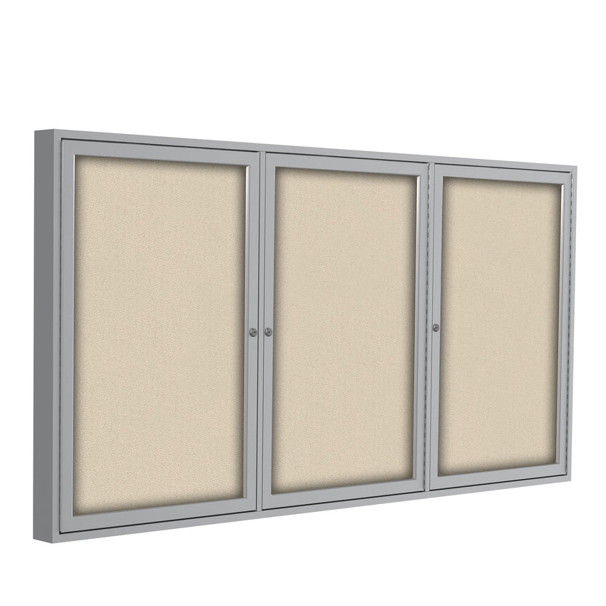 Ghent 3 Door Enclosed Fabric Bulletin Board, Satin Aluminum Frame, 3'H x 6'W (GHE - PA33672F - XX) - SchoolOutlet