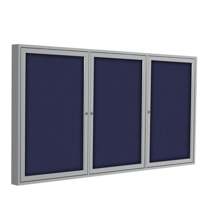 Ghent 3 Door Enclosed Fabric Bulletin Board, Satin Aluminum Frame, 3'H x 6'W (GHE - PA33672F - XX) - SchoolOutlet