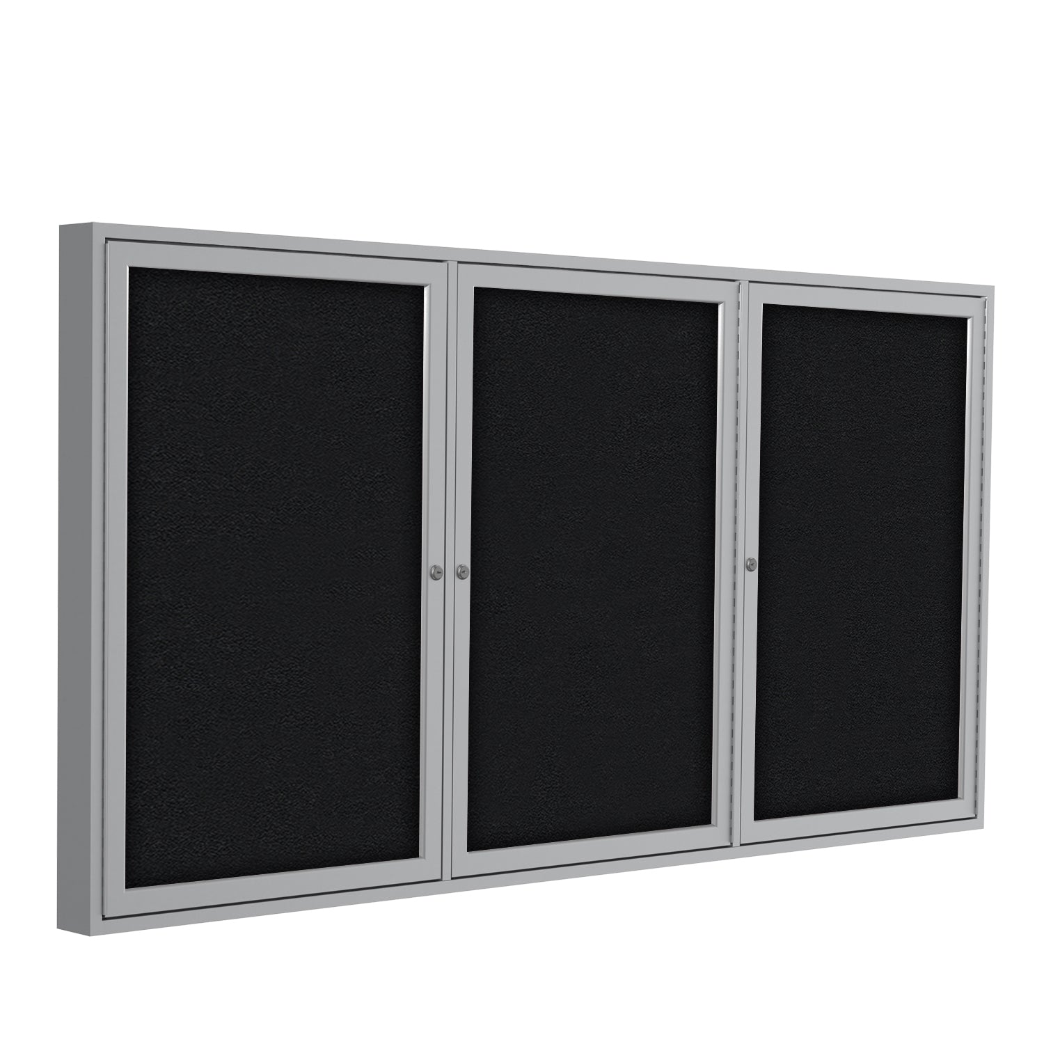 Ghent 3 Door Enclosed Fabric Bulletin Board, Satin Aluminum Frame, 3'H x 6'W (GHE - PA33672F - XX) - SchoolOutlet