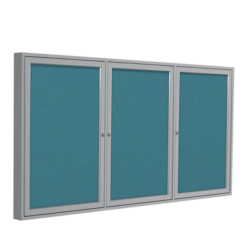 Ghent 3 Door Enclosed Fabric Bulletin Board, Satin Aluminum Frame, 3'H x 6'W (GHE - PA33672F - XX) - SchoolOutlet