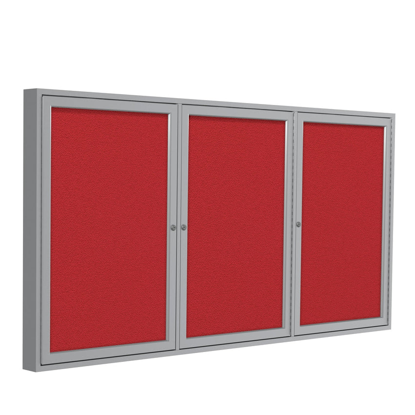 Ghent 3 Door Enclosed Fabric Bulletin Board, Satin Aluminum Frame, 3'H x 6'W (GHE - PA33672F - XX) - SchoolOutlet