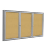 Ghent 3 Door Enclosed Natural Cork Bulletin Board, Satin Aluminum Frame, 3'H x 6'W (GHE - PA33672K) - SchoolOutlet