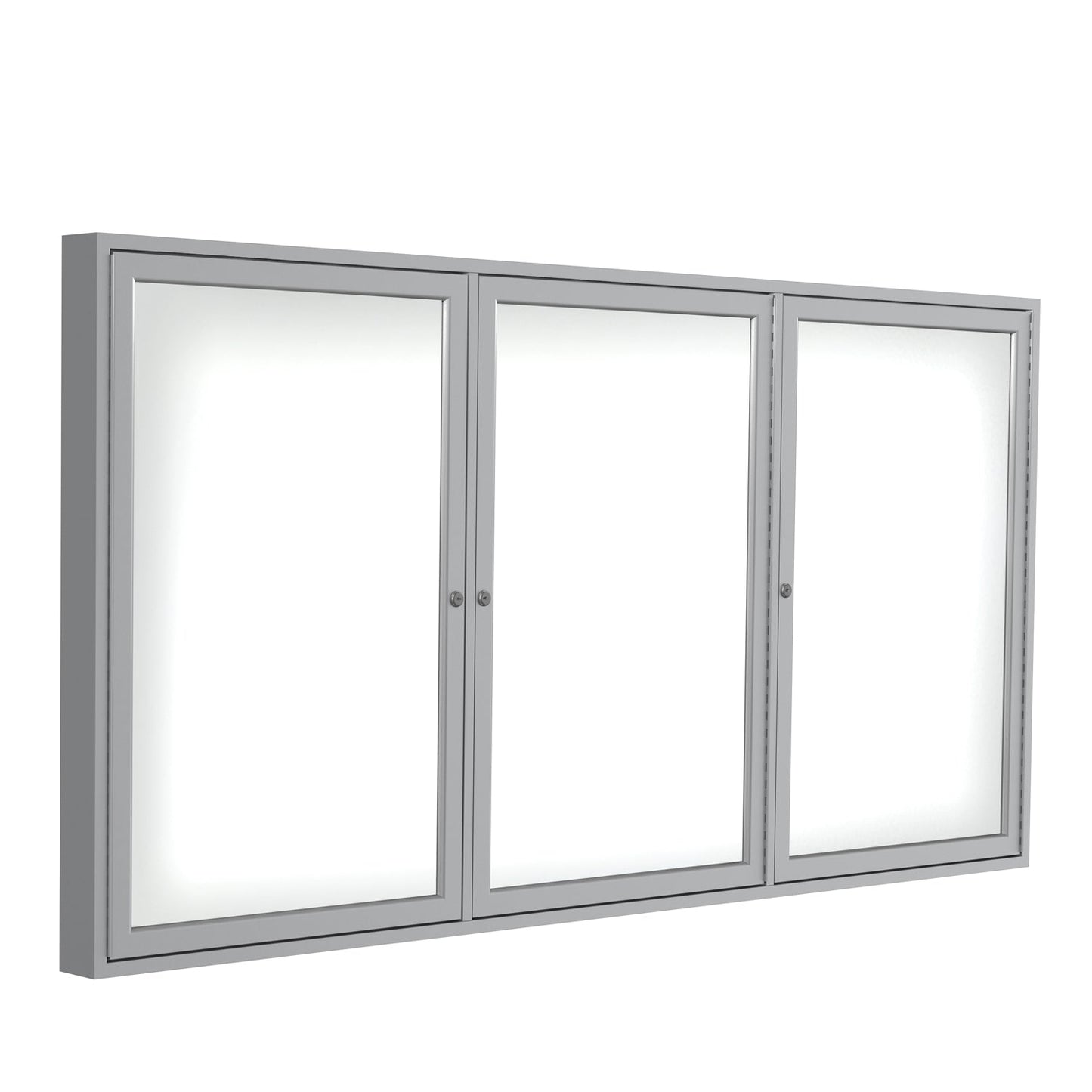 Ghent 3 Door Enclosed Porcelain Whiteboard, Magnetic, Satin Aluminum Frame, 3'H x 6'W (GHE - PA33672M - M1) - SchoolOutlet