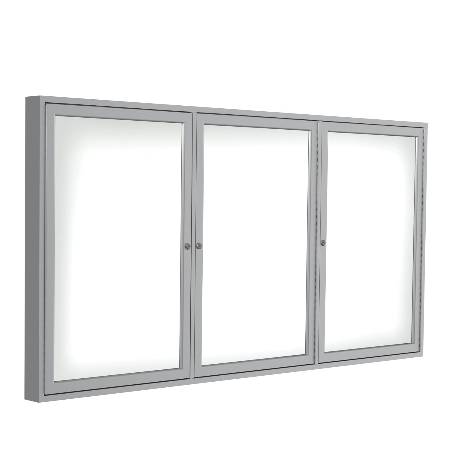 Ghent 3 Door Enclosed Porcelain Whiteboard, Magnetic, Satin Aluminum Frame, 3'H x 6'W (GHE - PA33672M - M1) - SchoolOutlet