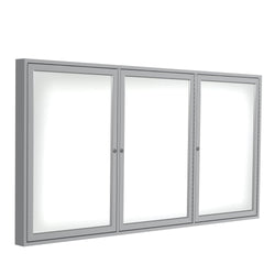 Ghent 3 Door Enclosed Porcelain Whiteboard, Magnetic, Satin Aluminum Frame, 3'H x 6'W (GHE-PA33672M-M1)