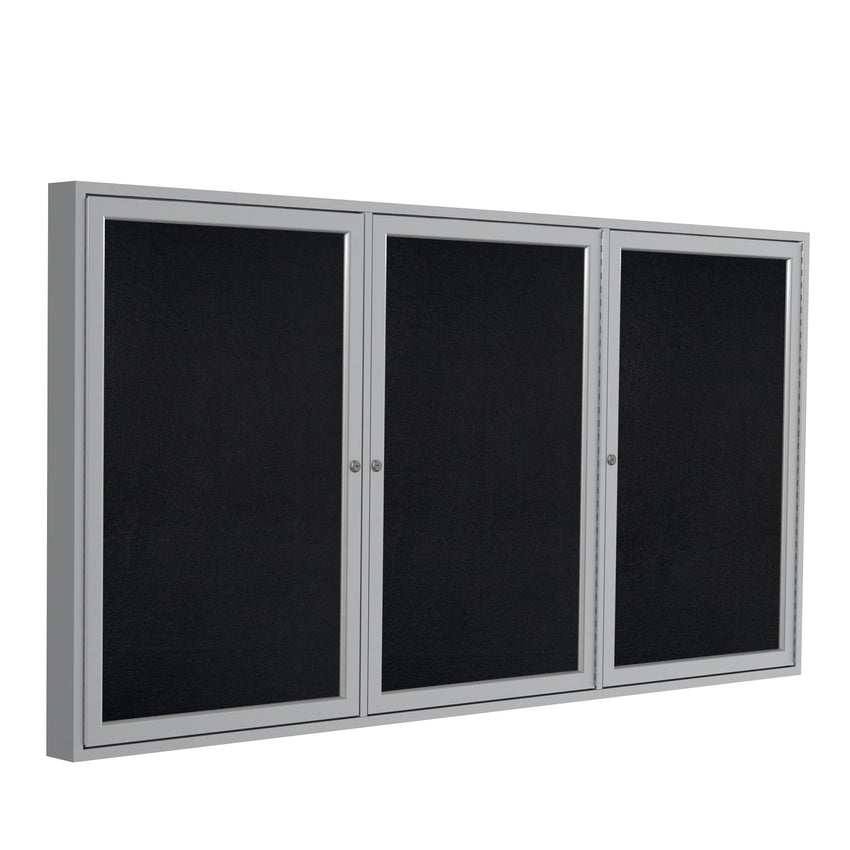 Ghent 3 Door Enclosed Recycled Rubber Bulletin Board, Satin Aluminum Frame, 3'H x 6'W (GHE - PA33672TR - XX) - SchoolOutlet