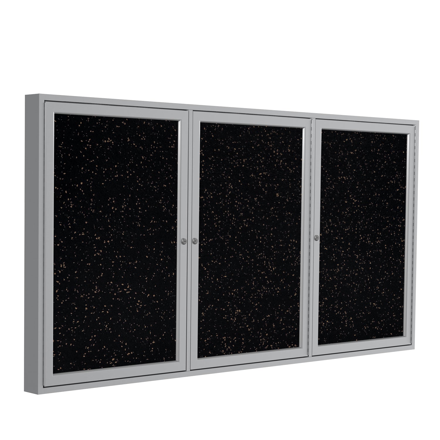 Ghent 3 Door Enclosed Recycled Rubber Bulletin Board, Satin Aluminum Frame, 3'H x 6'W (GHE - PA33672TR - XX) - SchoolOutlet