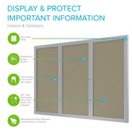 Ghent Indoor/Outdoor Enclosed Vinyl Bulletin Board, Satin Aluminum Frame, 3'H x 6'W, 3 Door (GHE - PA33672VX - XXX) - SchoolOutlet