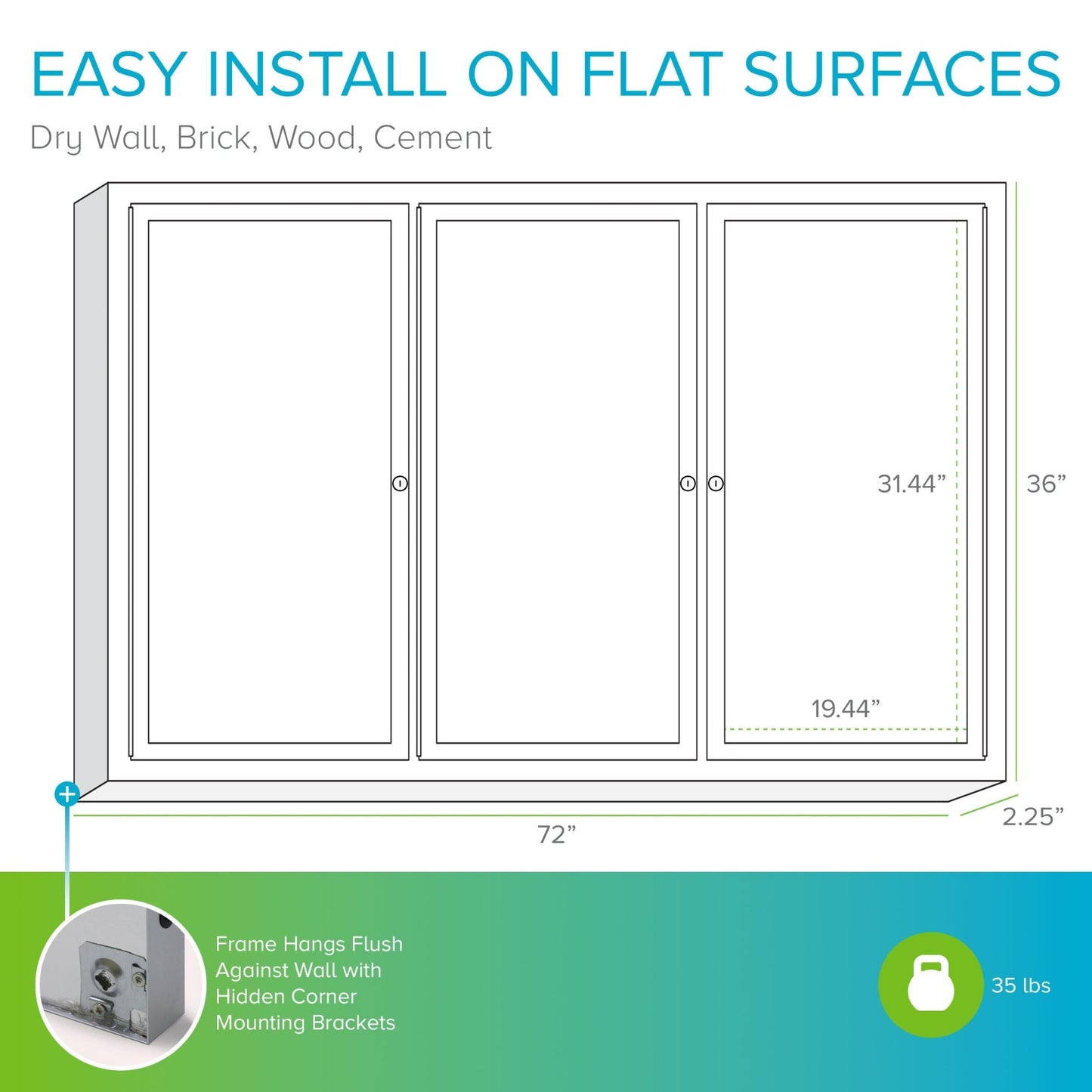 Ghent Indoor/Outdoor Enclosed Vinyl Bulletin Board, Satin Aluminum Frame, 3'H x 6'W, 3 Door (GHE - PA33672VX - XXX) - SchoolOutlet