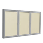 Ghent Indoor/Outdoor Enclosed Vinyl Bulletin Board, Satin Aluminum Frame, 3'H x 6'W, 3 Door (GHE - PA33672VX - XXX) - SchoolOutlet