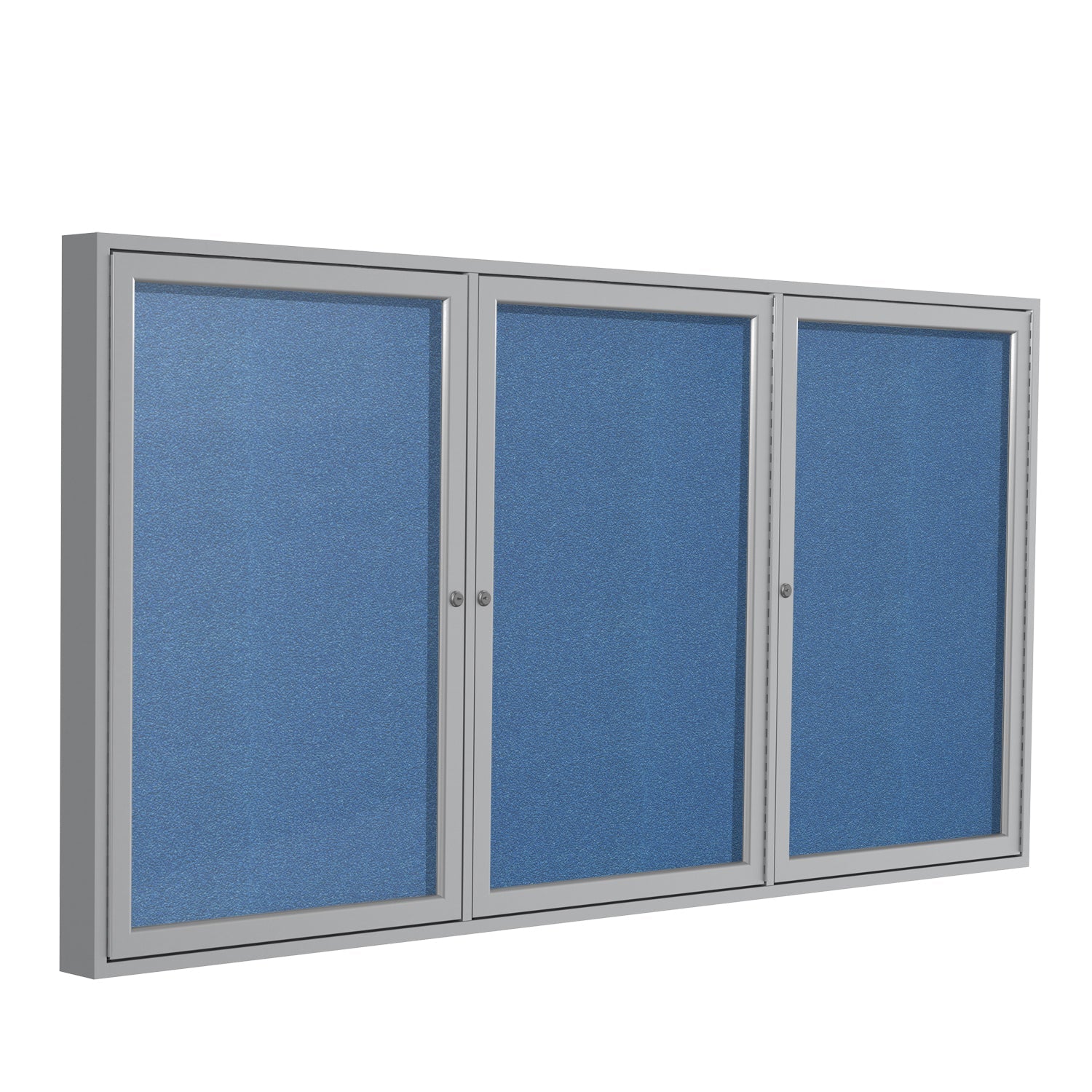 Ghent Indoor/Outdoor Enclosed Vinyl Bulletin Board, Satin Aluminum Frame, 3'H x 6'W, 3 Door (GHE - PA33672VX - XXX) - SchoolOutlet