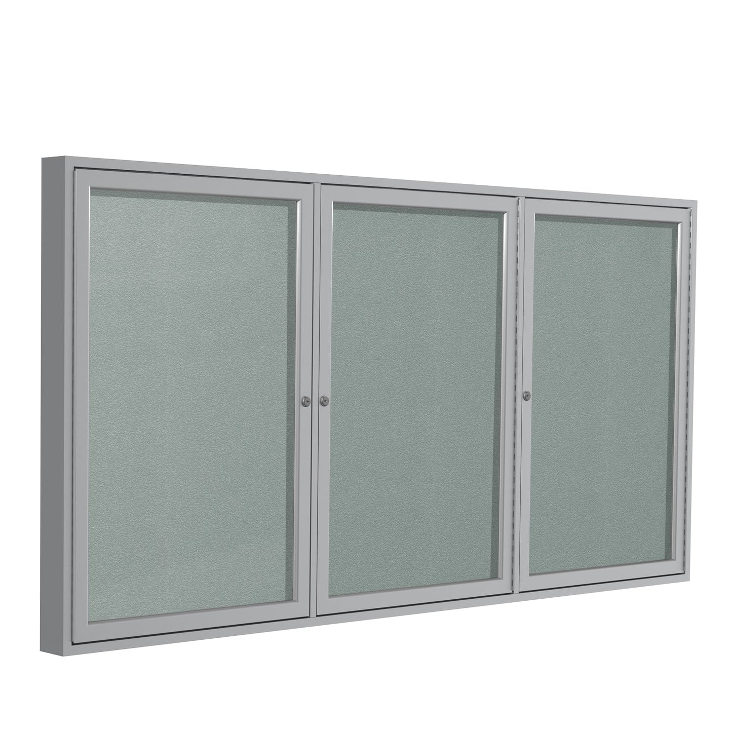 Ghent Indoor/Outdoor Enclosed Vinyl Bulletin Board, Satin Aluminum Frame, 3'H x 6'W, 3 Door (GHE - PA33672VX - XXX) - SchoolOutlet