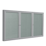 Ghent Indoor/Outdoor Enclosed Vinyl Bulletin Board, Satin Aluminum Frame, 3'H x 6'W, 3 Door (GHE - PA33672VX - XXX) - SchoolOutlet