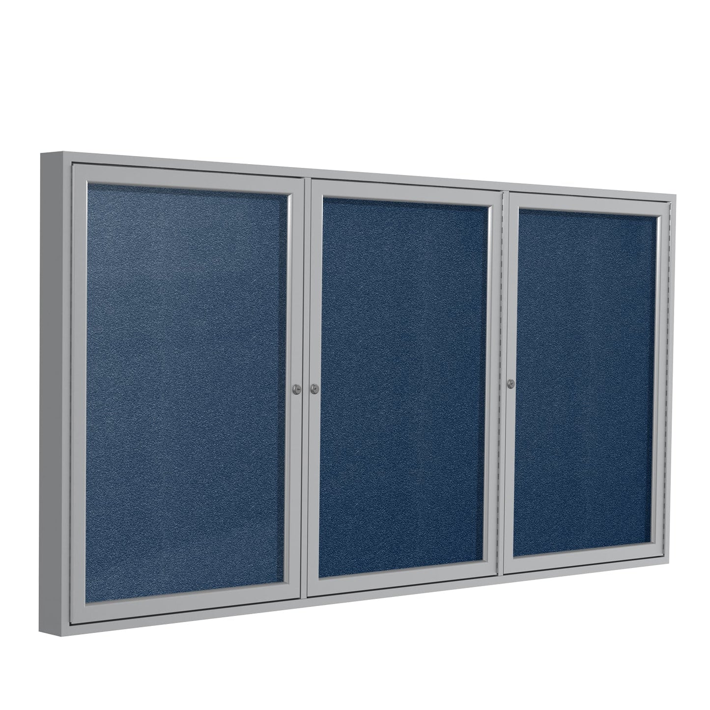 Ghent Indoor/Outdoor Enclosed Vinyl Bulletin Board, Satin Aluminum Frame, 3'H x 6'W, 3 Door (GHE - PA33672VX - XXX) - SchoolOutlet