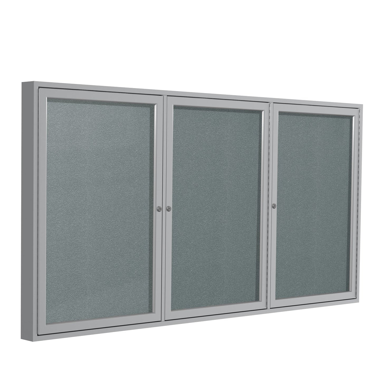 Ghent Indoor/Outdoor Enclosed Vinyl Bulletin Board, Satin Aluminum Frame, 3'H x 6'W, 3 Door (GHE - PA33672VX - XXX) - SchoolOutlet