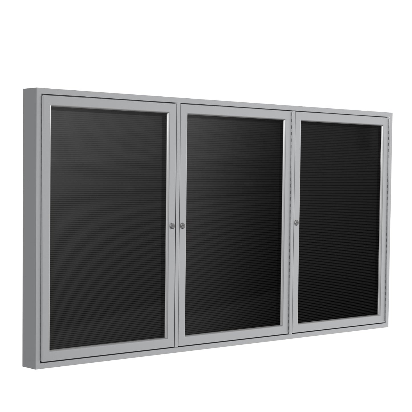 Ghent Indoor/Outdoor Enclosed Vinyl Letter Board, Satin Aluminum Frame, 4'H x 6'W, 3 Door, Black (GHE - PA34872BX - BK) - SchoolOutlet
