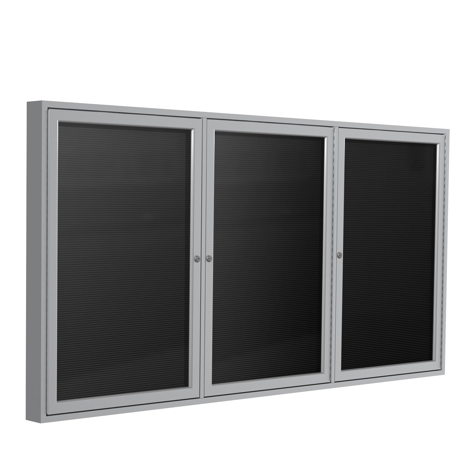 Ghent Indoor/Outdoor Enclosed Vinyl Letter Board, Satin Aluminum Frame, 4'H x 8'W, 3 Door, Black (GHE - PA34896BX - BK) - SchoolOutlet