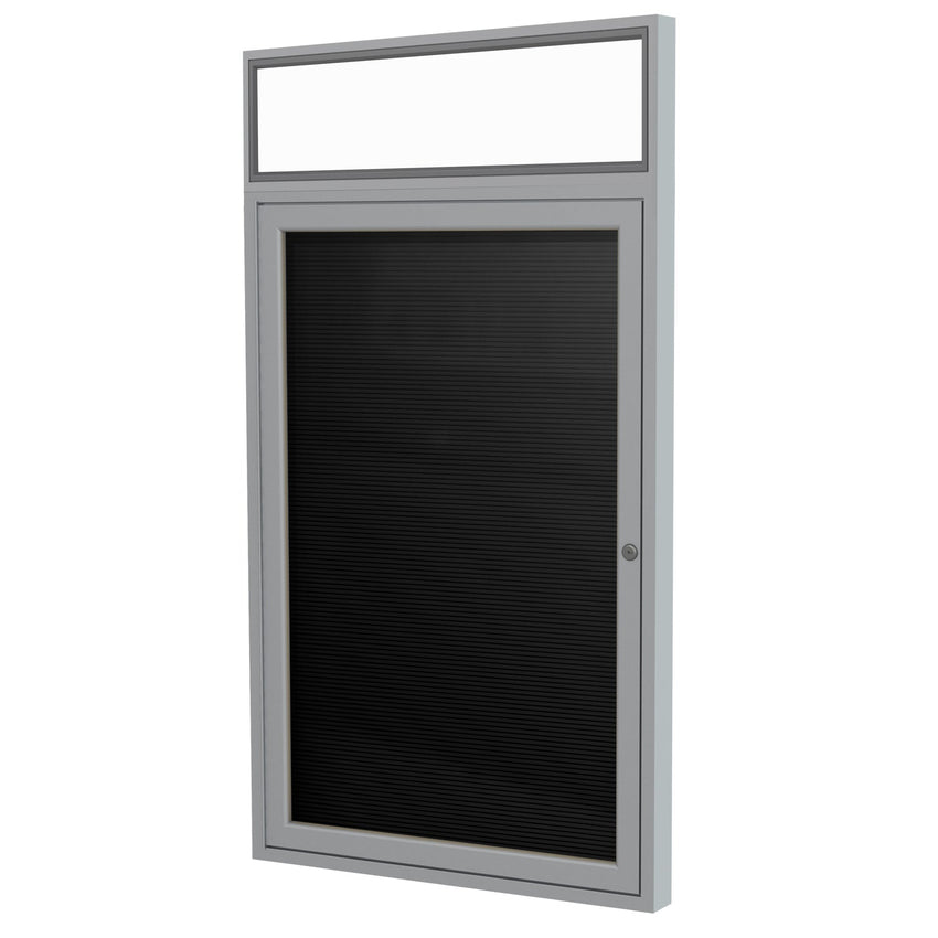 Ghent Indoor/Outdoor Enclosed Vinyl Letter Board, Illuminated Headliner Frame, Satin Aluminum, 36"H x 30"W, 1 Door, Black (GHE - PABLX3 - BK) - SchoolOutlet