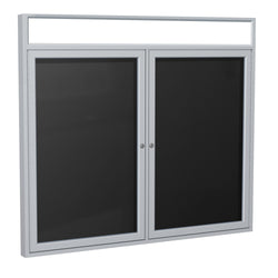Ghent Indoor/Outdoor Enclosed Vinyl Letter Board, Illuminated Headliner Frame, Satin Aluminum, 3'H x 4'W, 2 Door, Black (GHE-PABLX5-BK)