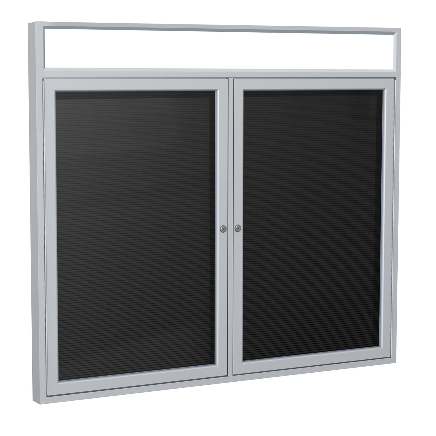 Ghent Indoor/Outdoor Enclosed Vinyl Letter Board, Headliner Frame, Satin Aluminum, 3'H x 4'W, 2 Door, Black (GHE - PABX5 - BK) - SchoolOutlet