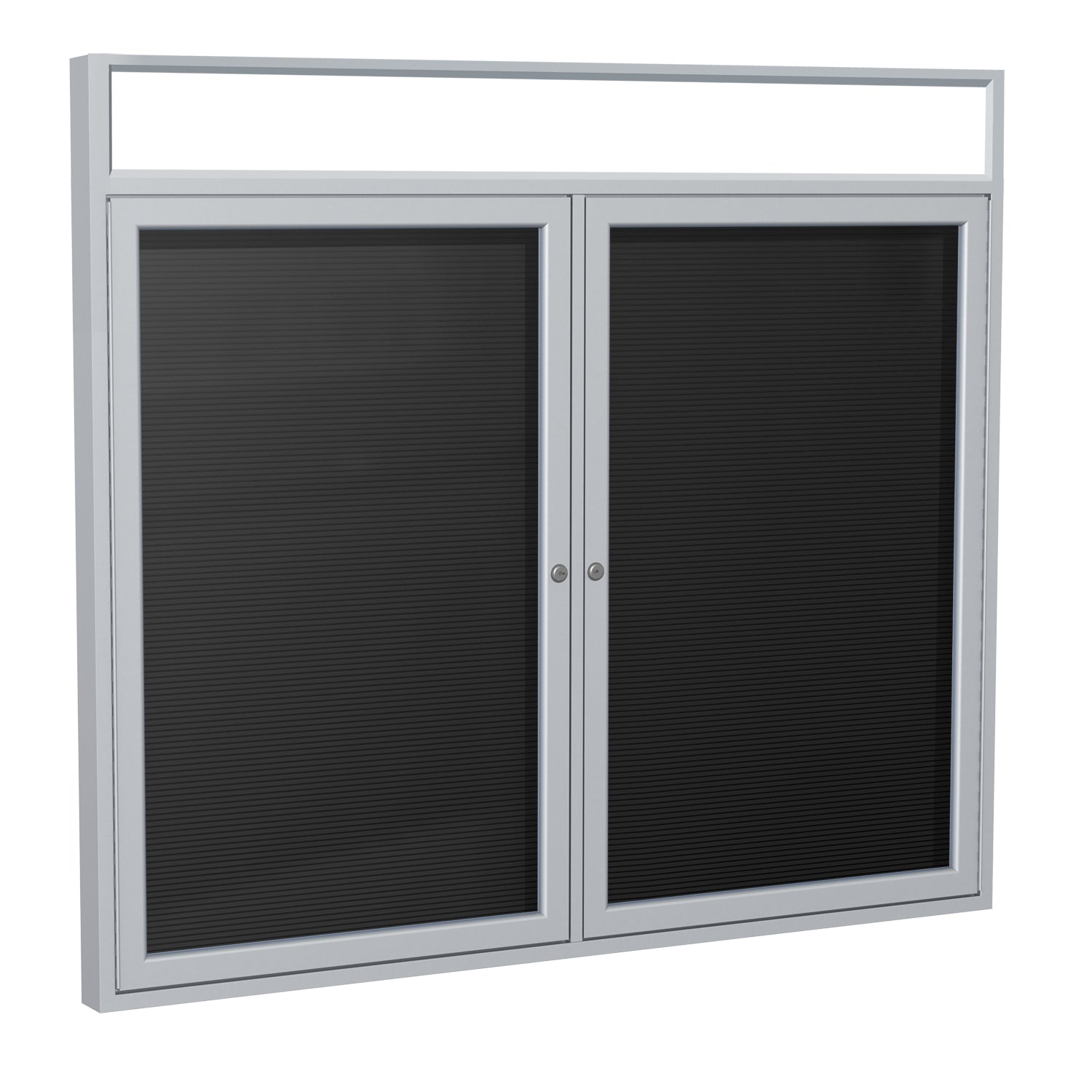 Ghent Indoor/Outdoor Enclosed Vinyl Letter Board, Headliner Frame, Satin Aluminum, 3'H x 5'W, 2 Door, Black (GHE - PABX6 - BK) - SchoolOutlet