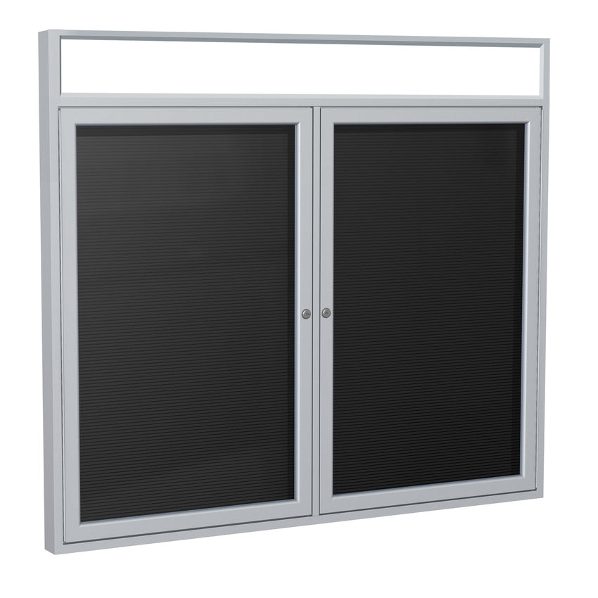 Ghent Indoor/Outdoor Enclosed Vinyl Letter Board, Headliner Frame, Satin Aluminum, 4'H x 5'W, 2 Door, Black (GHE - PABX7 - BK) - SchoolOutlet