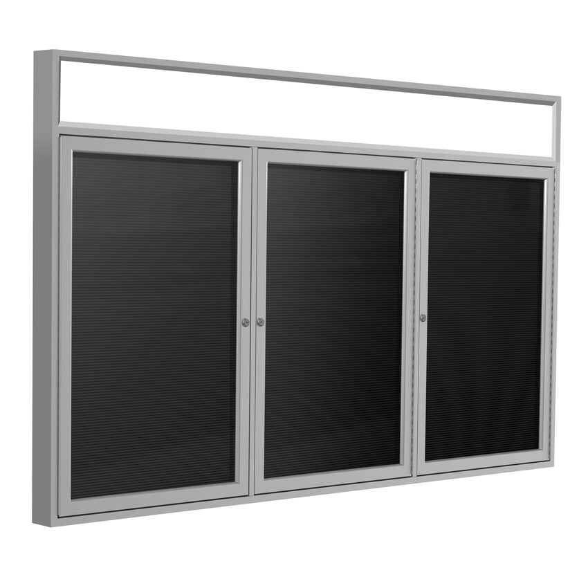 Ghent Indoor/Outdoor Enclosed Vinyl Letter Board, Headliner Frame, Satin Aluminum, 3'H x 6'W, 3 Door, Black (GHE - PABX8 - BK) - SchoolOutlet