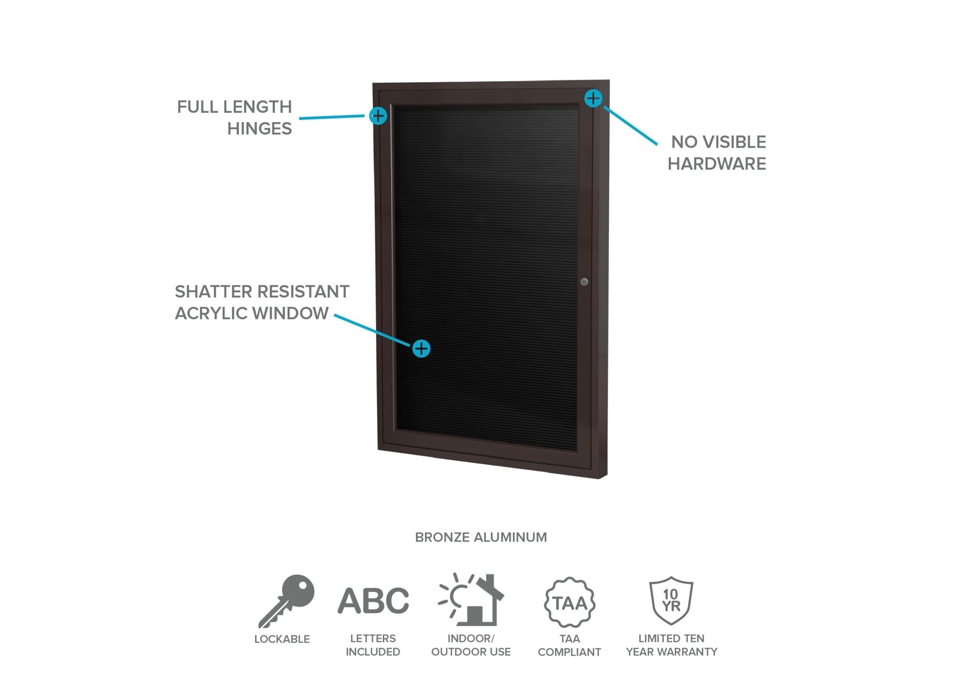 Ghent Indoor/Outdoor Enclosed Vinyl Letter Board, Bronze Aluminum Frame, 24"H x 18"W, 1 Door, Black (GHE - PB12418BX - BK) - SchoolOutlet