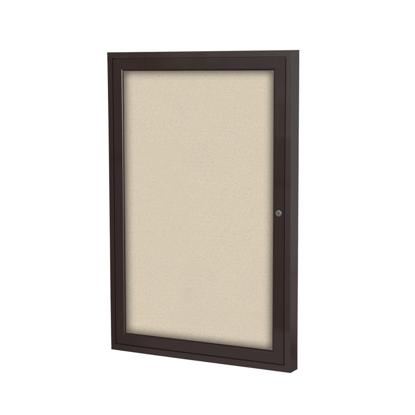 Ghent 1 Door Enclosed Fabric Bulletin Board, Bronze Aluminum Frame, 3'H x 2'W (GHE - PB13624F - XX) - SchoolOutlet