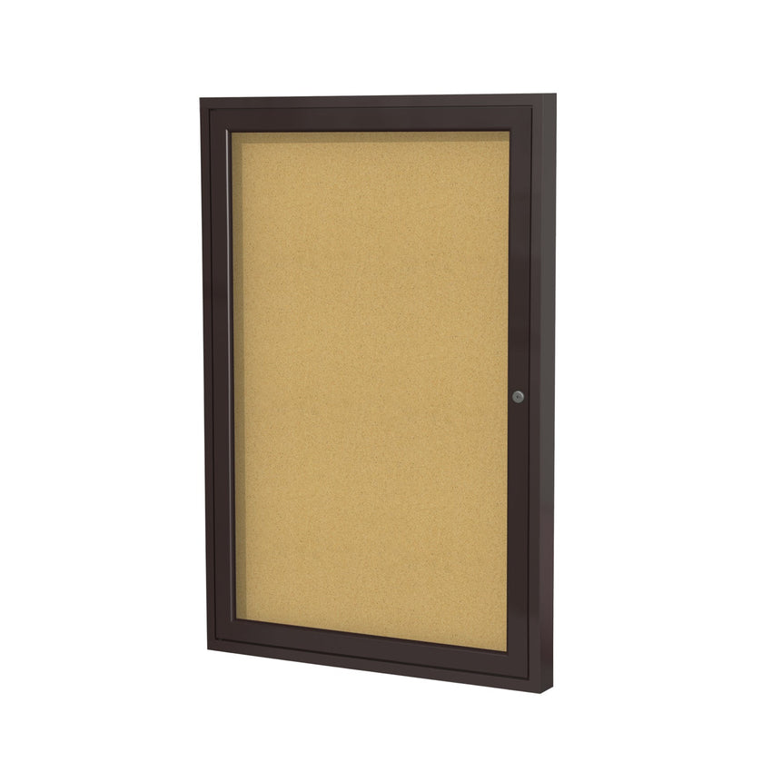 Ghent 1 Door Enclosed Natural Cork Bulletin Board, Bronze Aluminum Frame, 3'H x 2'W (GHE - PB13624K) - SchoolOutlet