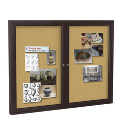 Ghent 2 Door Enclosed Natural Cork Bulletin Board, Bronze Aluminum Frame, 3'H x 4'W (GHE-PB23648K)