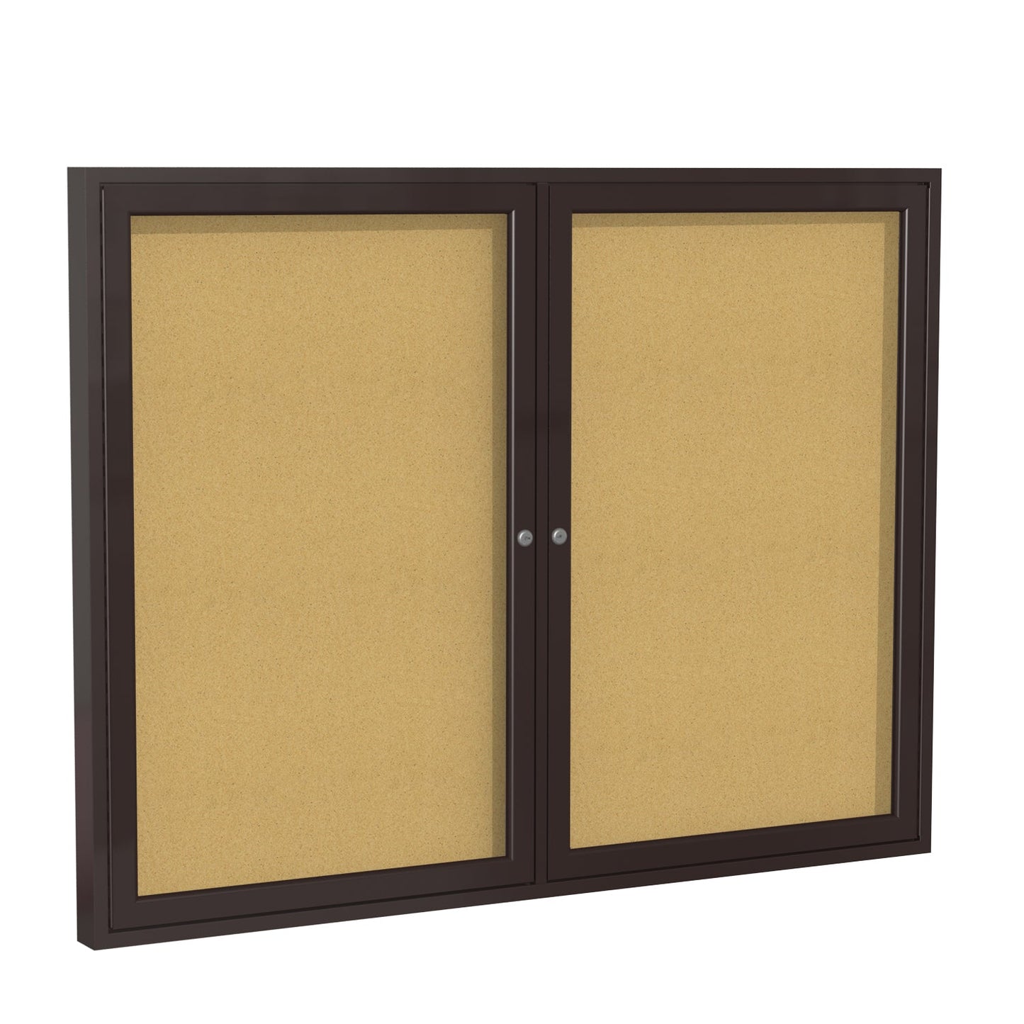 Ghent 2 Door Enclosed Natural Cork Bulletin Board, Bronze Aluminum Frame, 3'H x 4'W (GHE - PB23648K) - SchoolOutlet